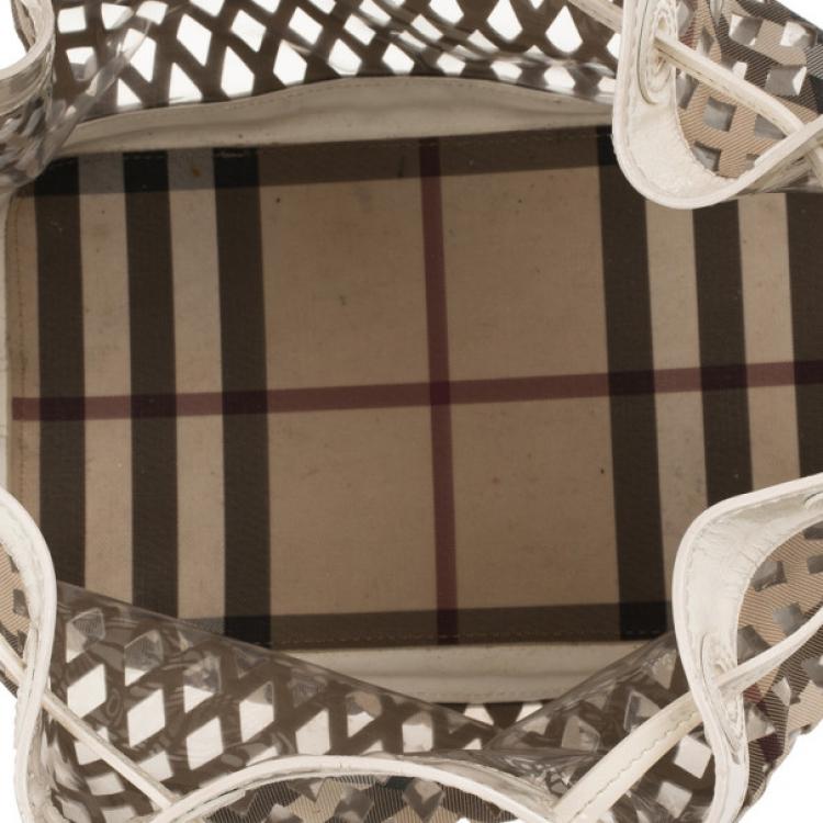 Pre Owned Burberry Nova Check Net Drawstring Bag