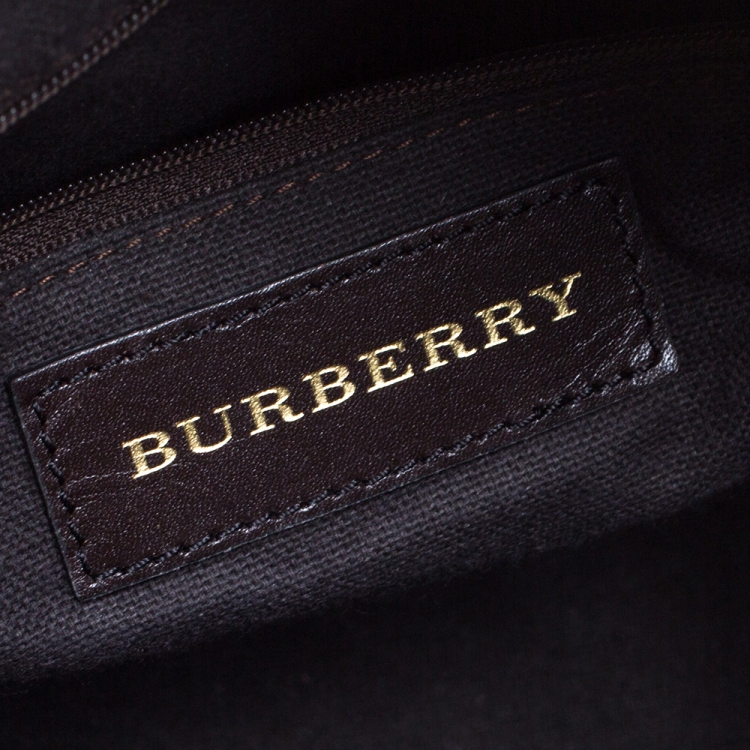 Pre Owned Burberry Brown/Beige Haymarket Check Coated Canvas Boston Bag