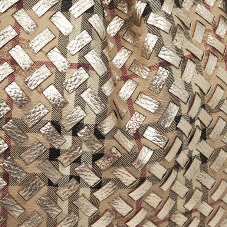 Pre Owned Burberry Metallic Gold Woven Top Handle Bag