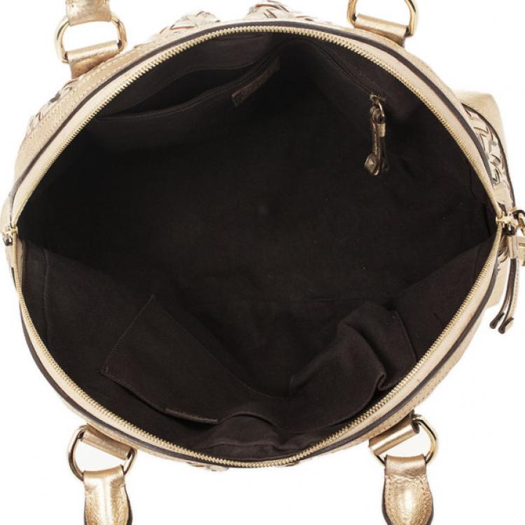 Pre Owned Burberry Metallic Gold Woven Top Handle Bag