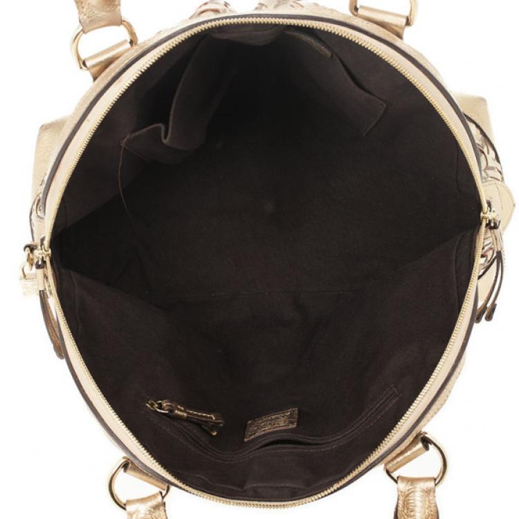 Pre Owned Burberry Metallic Gold Woven Top Handle Bag