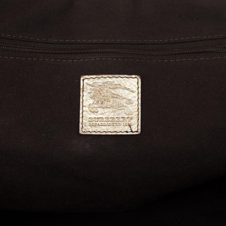 Pre Owned Burberry Metallic Gold Woven Top Handle Bag