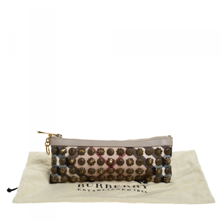 Pre Owned Burberry Beige Supernova Studded PVC and Leather Warrior Clutch