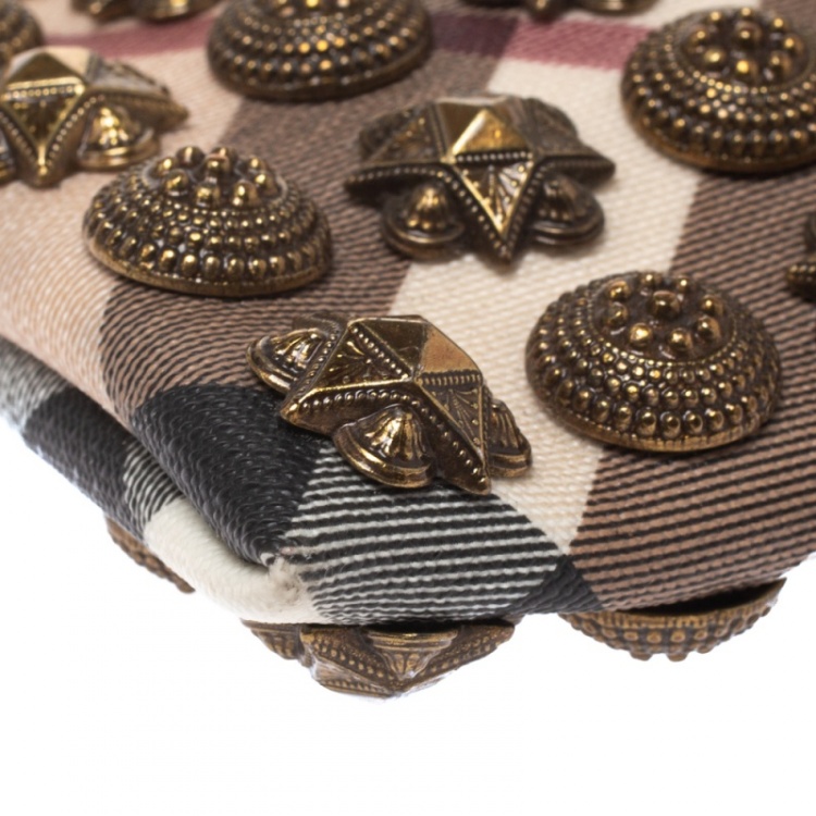 Pre Owned Burberry Beige Supernova Studded PVC and Leather Warrior Clutch