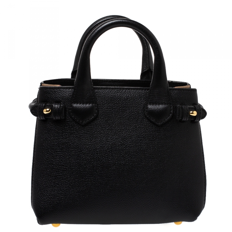 Pre Owned Burberry Black Leather and House Check Fabric Baby Banner Tote