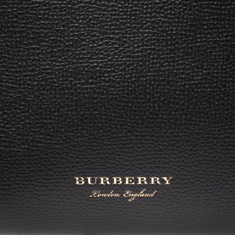 Pre Owned Burberry Black Leather and House Check Fabric Baby Banner Tote