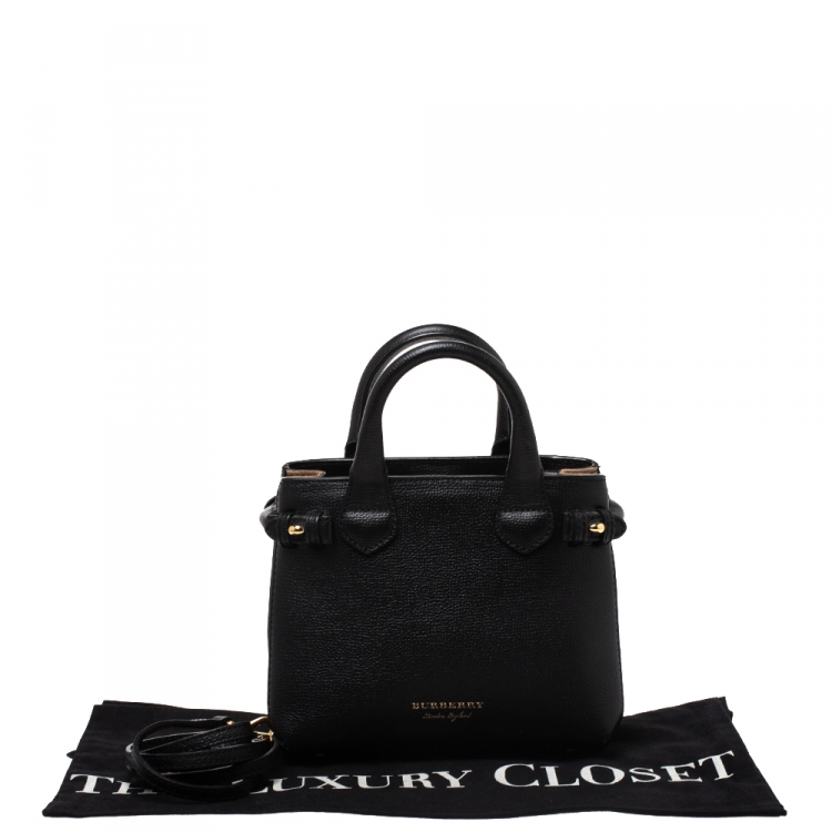 Pre Owned Burberry Black Leather and House Check Fabric Baby Banner Tote