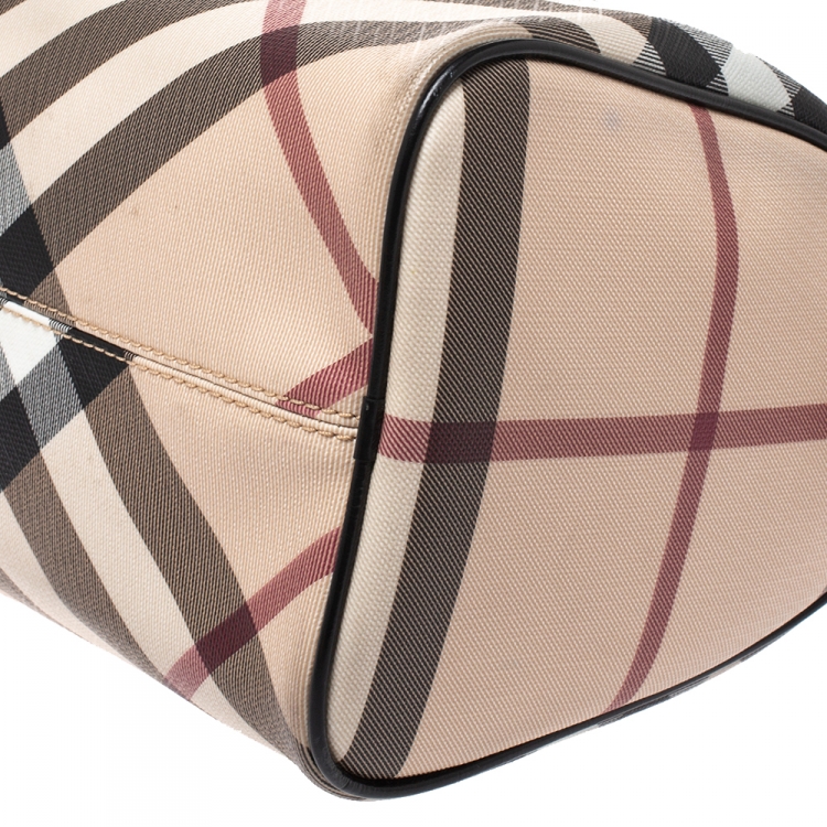 Pre Owned Burberry Beige/Black Nova Check PVC Chester Boston Bag
