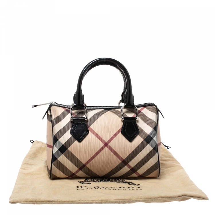 Pre Owned Burberry Beige/Black Nova Check PVC Chester Boston Bag