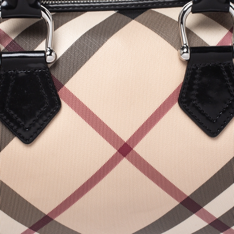 Pre Owned Burberry Beige/Black Nova Check PVC Chester Boston Bag