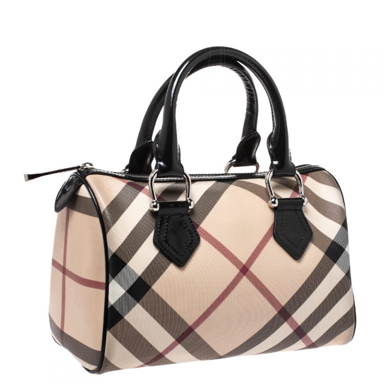 Pre Owned Burberry Beige/Black Nova Check PVC Chester Boston Bag
