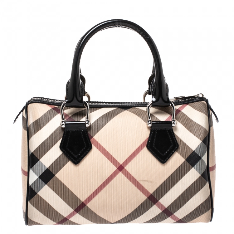 Pre Owned Burberry Beige/Black Nova Check PVC Chester Boston Bag