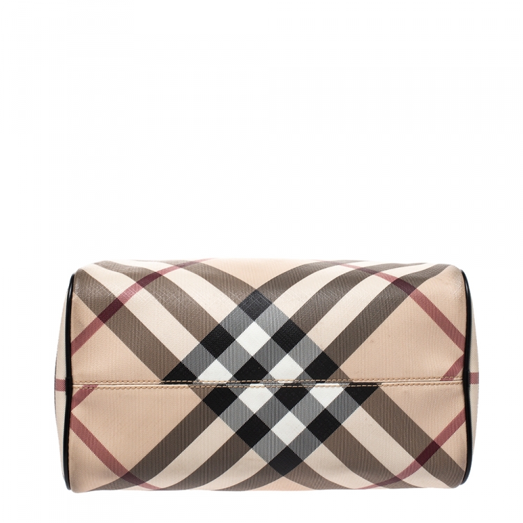 Pre Owned Burberry Beige/Black Nova Check PVC Chester Boston Bag