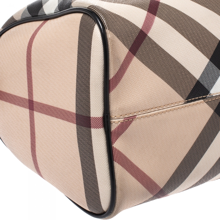 Pre Owned Burberry Beige/Black Nova Check PVC Chester Boston Bag