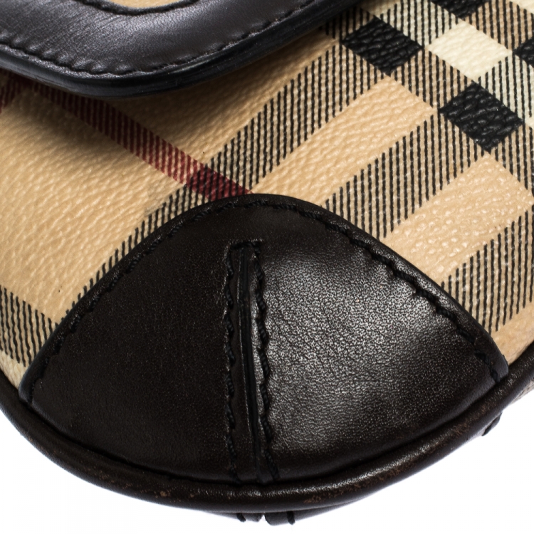 Pre Owned Burberry Beige/Brown Haymarket Check Coated Canvas and Leather Flap Pochette Bag