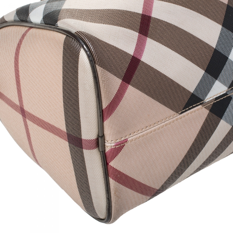 Pre Owned Burberry Beige/Metallic Nova Check PVC Chester Boston Bag