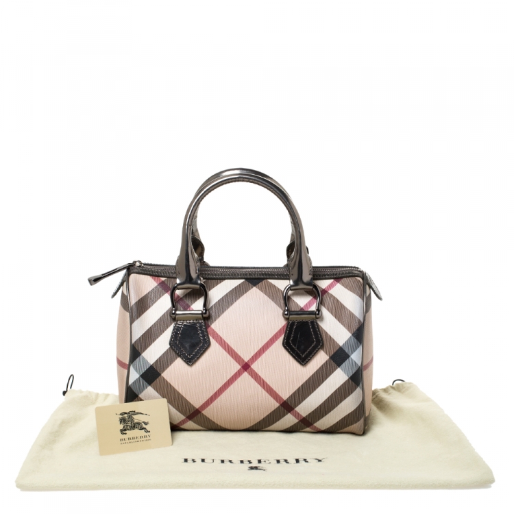 Pre Owned Burberry Beige/Metallic Nova Check PVC Chester Boston Bag