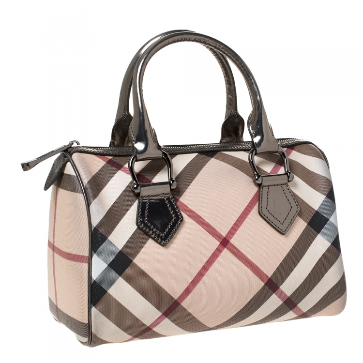 Pre Owned Burberry Beige/Metallic Nova Check PVC Chester Boston Bag