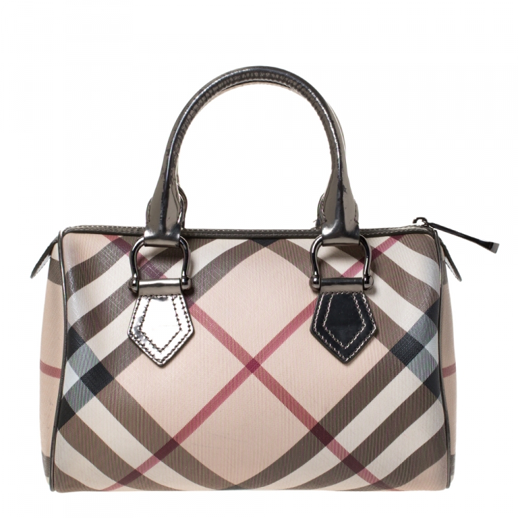 Pre Owned Burberry Beige/Metallic Nova Check PVC Chester Boston Bag