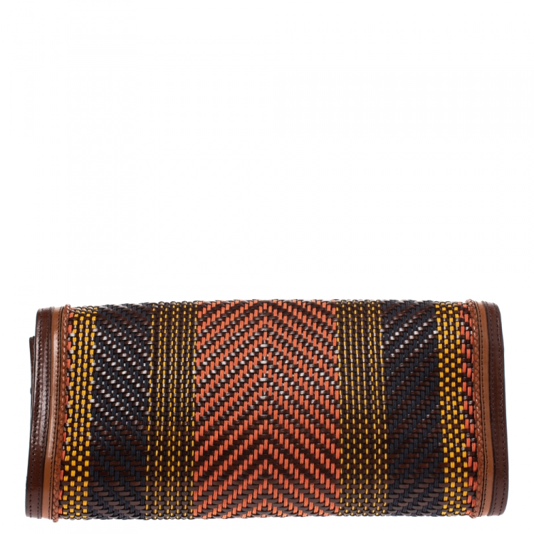 Pre Owned Burberry Brown Woven Leather Margot Clutch