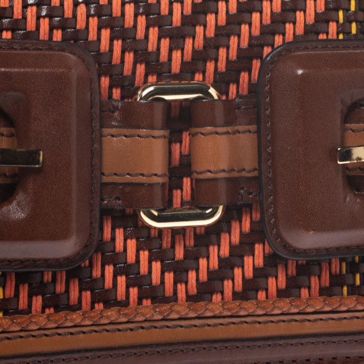 Pre Owned Burberry Brown Woven Leather Margot Clutch