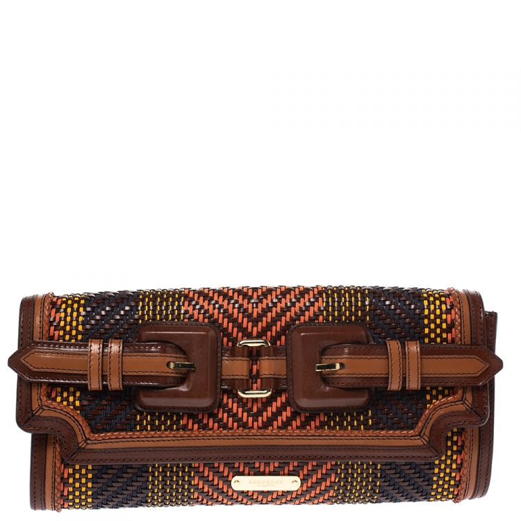 Pre Owned Burberry Brown Woven Leather Margot Clutch