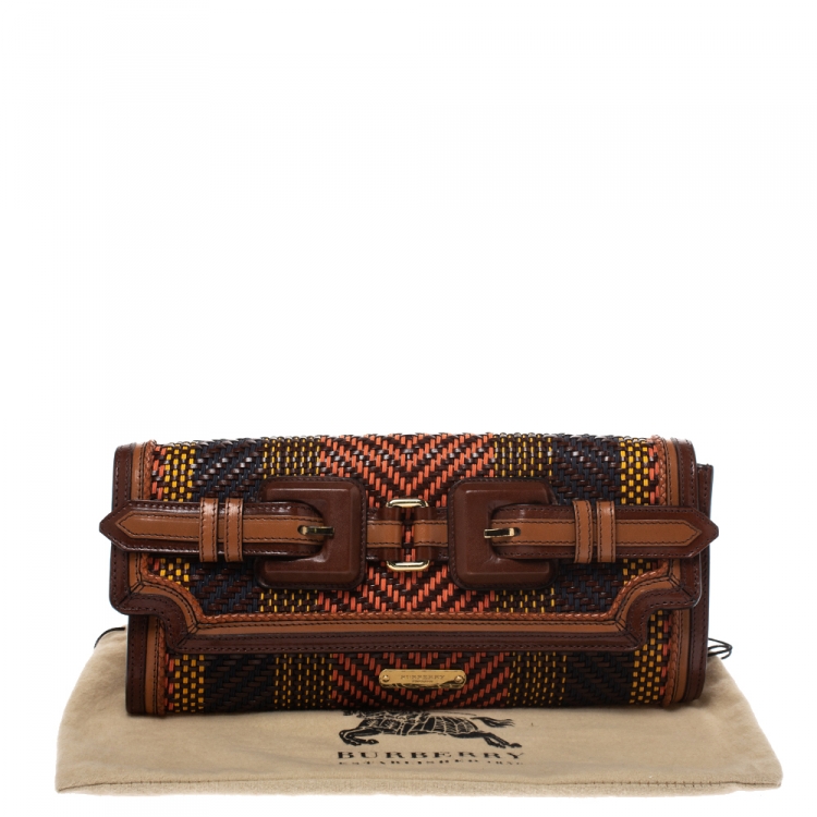 Pre Owned Burberry Brown Woven Leather Margot Clutch