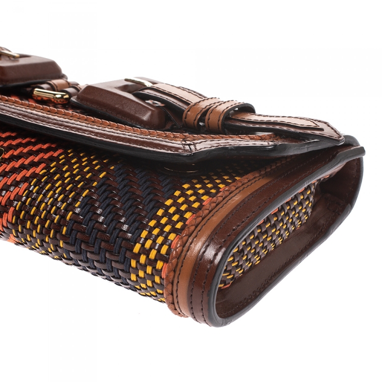 Pre Owned Burberry Brown Woven Leather Margot Clutch