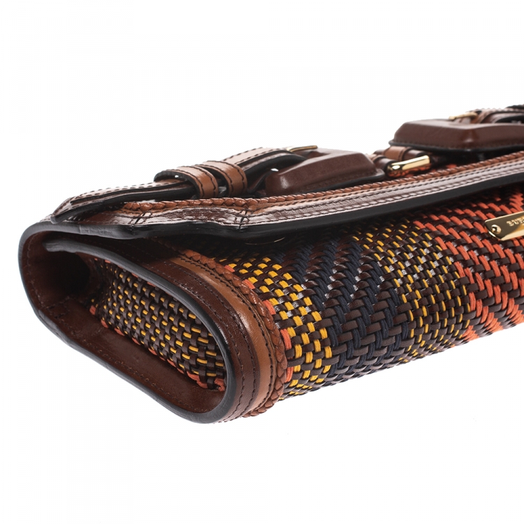 Pre Owned Burberry Brown Woven Leather Margot Clutch