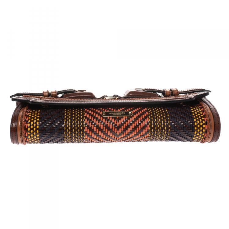 Pre Owned Burberry Brown Woven Leather Margot Clutch