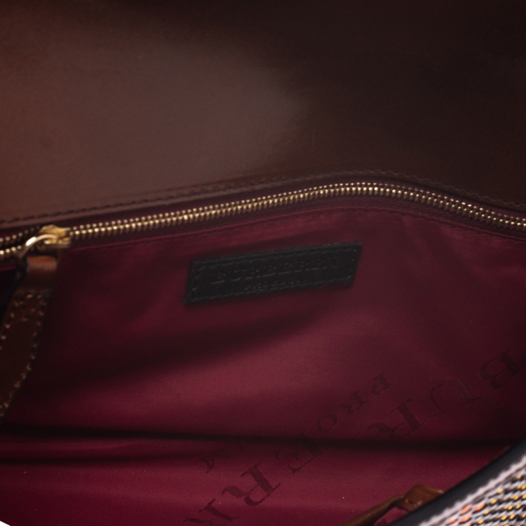 Pre Owned Burberry Brown Woven Leather Margot Clutch