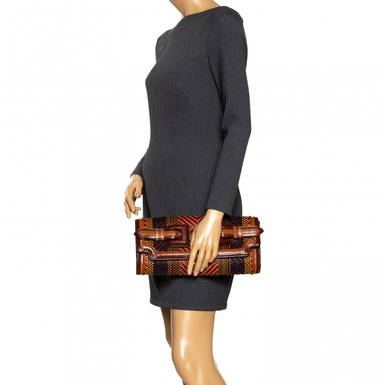 Pre Owned Burberry Brown Woven Leather Margot Clutch