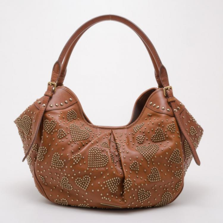 Pre Owned Burberry Tan Leather Studded Heart Bag 