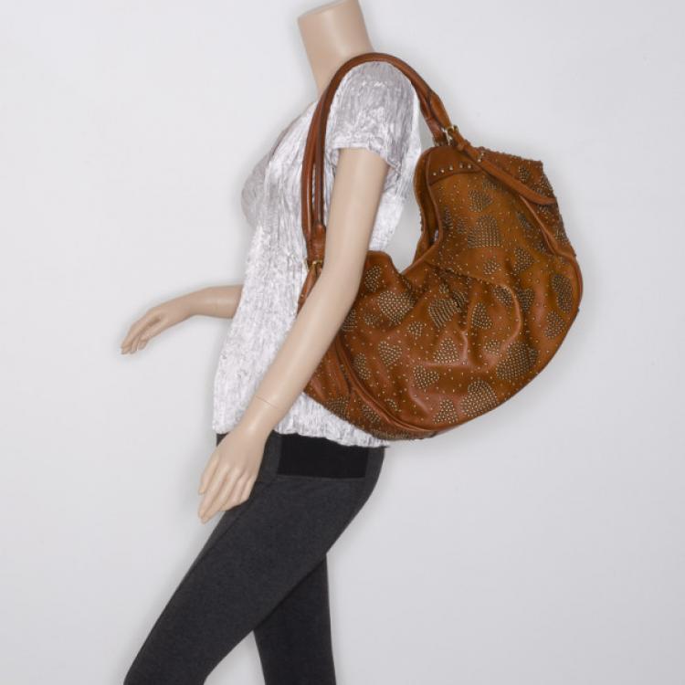 Pre Owned Burberry Tan Leather Studded Heart Bag 