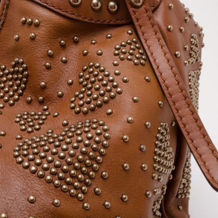Pre Owned Burberry Tan Leather Studded Heart Bag 