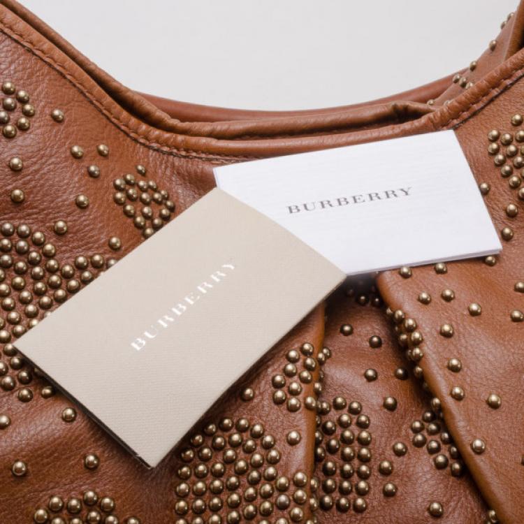 Pre Owned Burberry Tan Leather Studded Heart Bag 