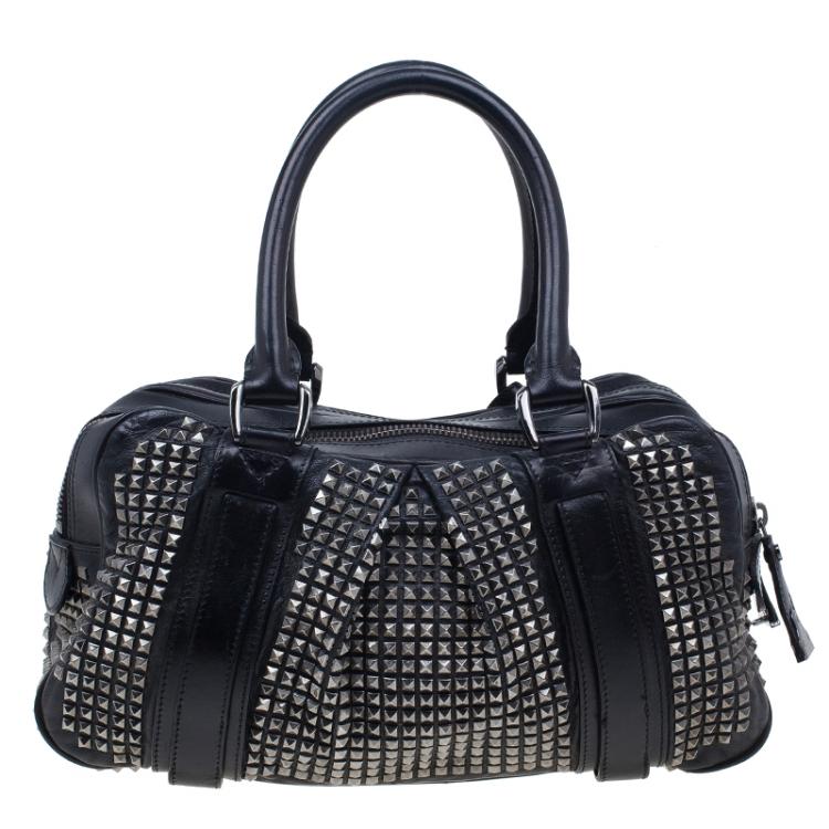 Pre Owned Burberry Black Leather Prorsum Studded Knight Satchel Bag