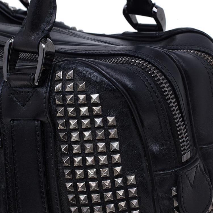 Pre Owned Burberry Black Leather Prorsum Studded Knight Satchel Bag