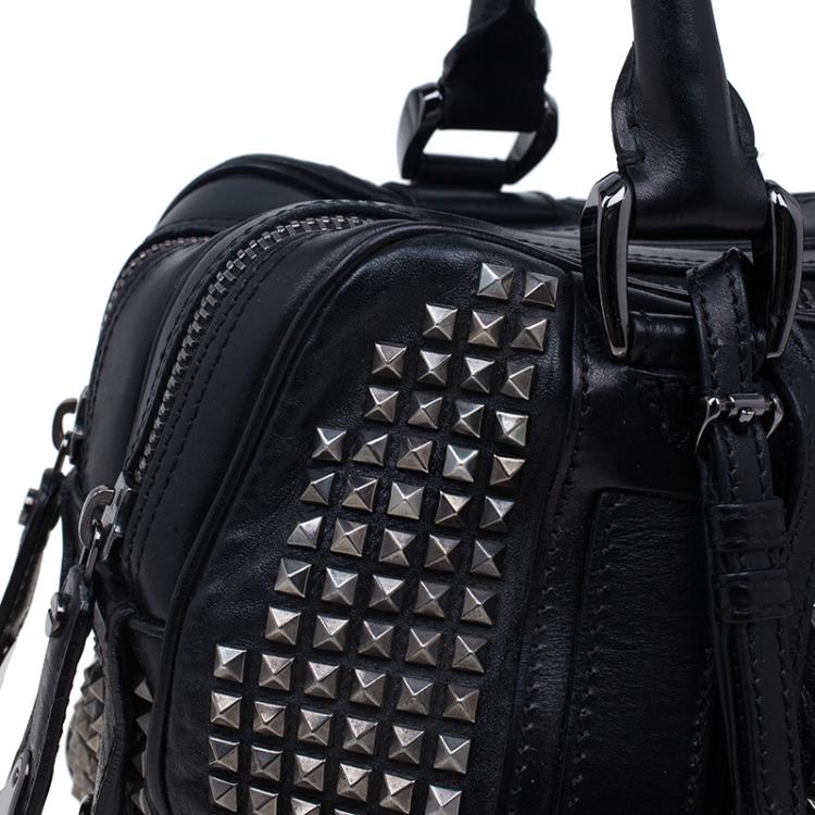 Pre Owned Burberry Black Leather Prorsum Studded Knight Satchel Bag