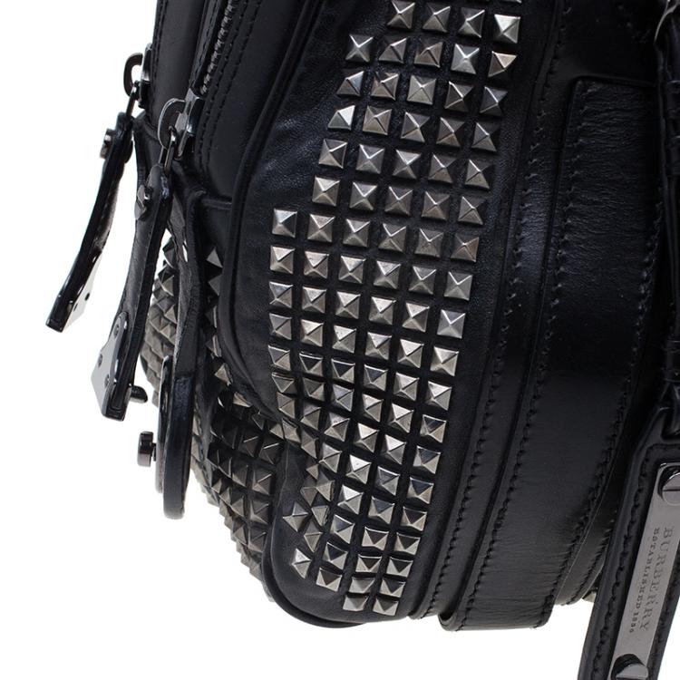 Pre Owned Burberry Black Leather Prorsum Studded Knight Satchel Bag