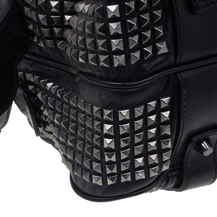 Pre Owned Burberry Black Leather Prorsum Studded Knight Satchel Bag