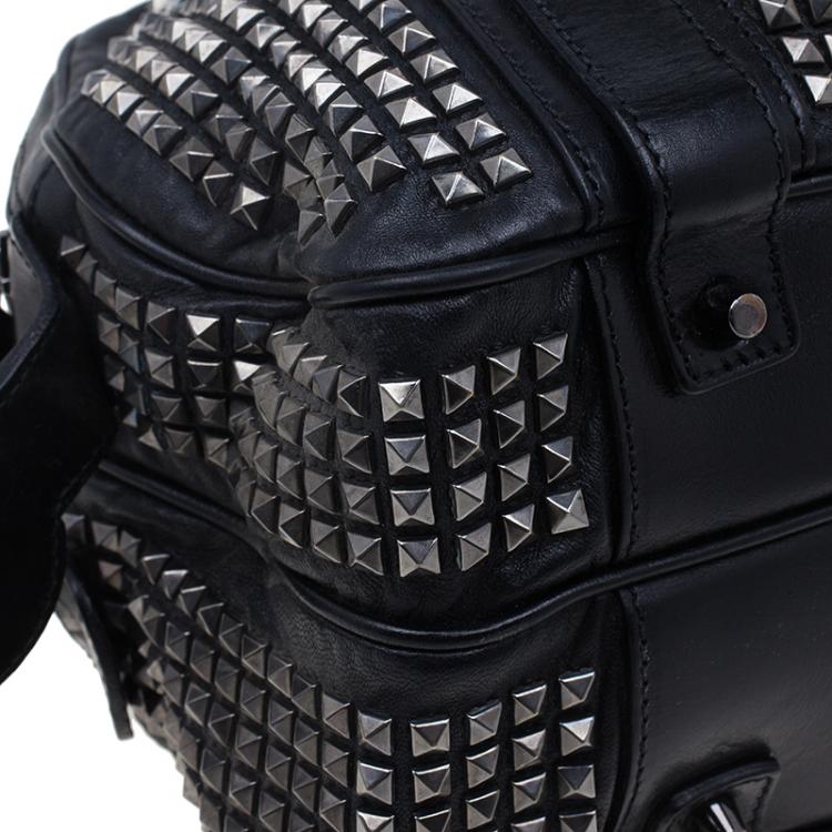 Pre Owned Burberry Black Leather Prorsum Studded Knight Satchel Bag