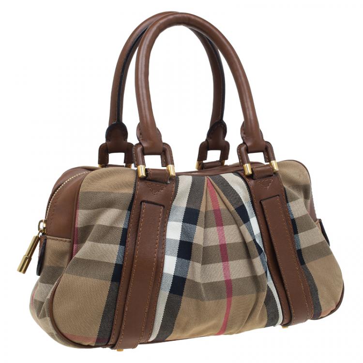 Pre Owned Burberry Brown Nova Check Canvas and Leather Ashbury Knight Satchel