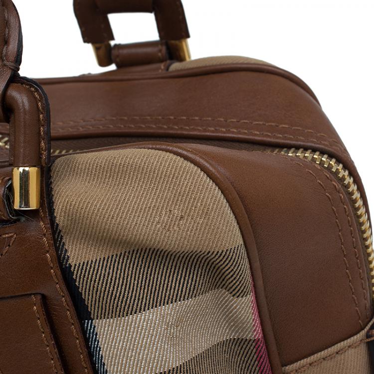 Pre Owned Burberry Brown Nova Check Canvas and Leather Ashbury Knight Satchel