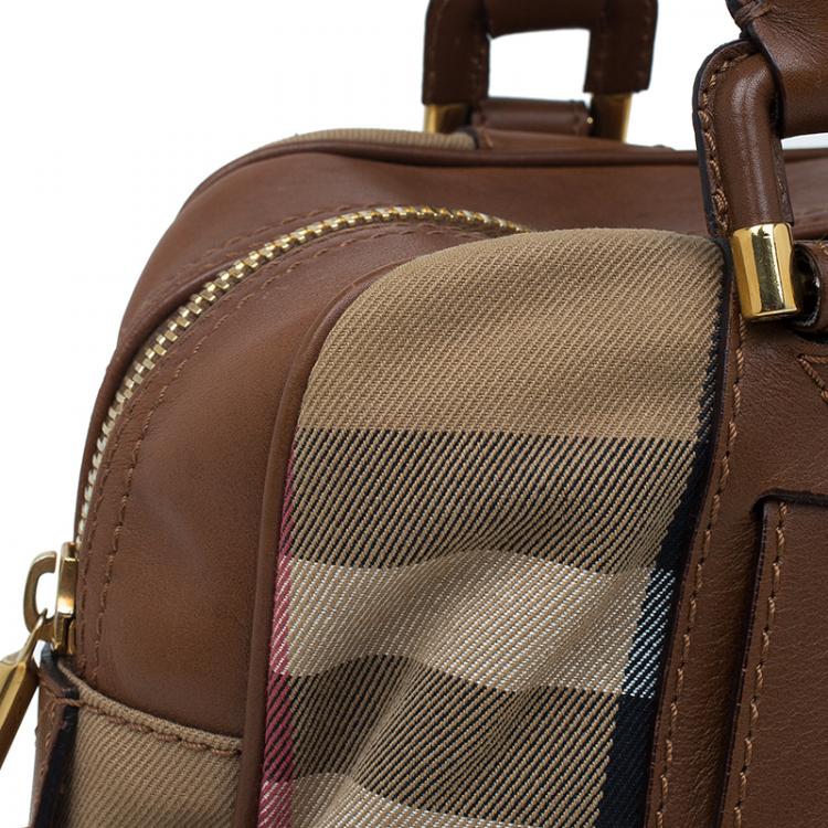 Pre Owned Burberry Brown Nova Check Canvas and Leather Ashbury Knight Satchel