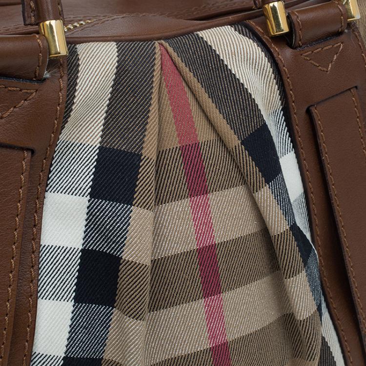 Pre Owned Burberry Brown Nova Check Canvas and Leather Ashbury Knight Satchel