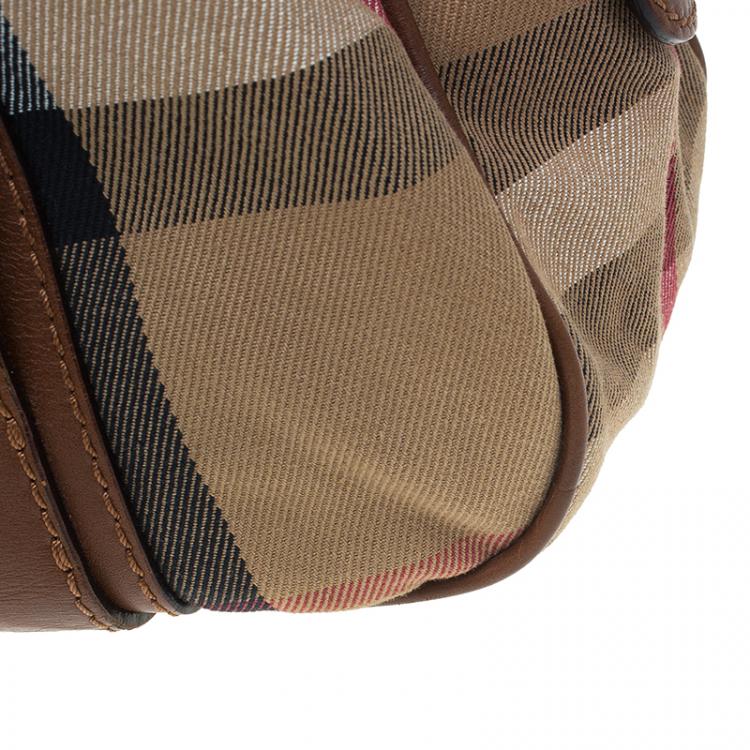 Pre Owned Burberry Brown Nova Check Canvas and Leather Ashbury Knight Satchel