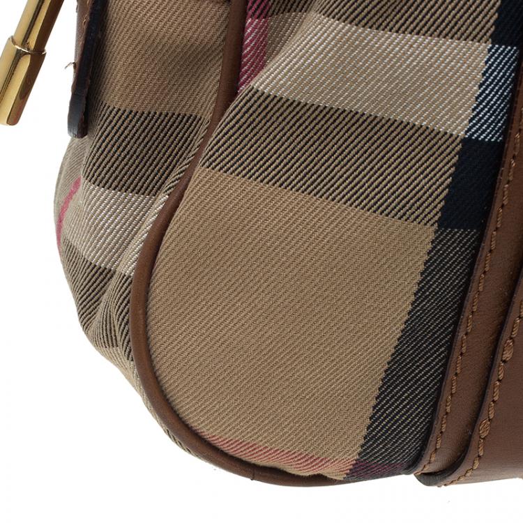 Pre Owned Burberry Brown Nova Check Canvas and Leather Ashbury Knight Satchel