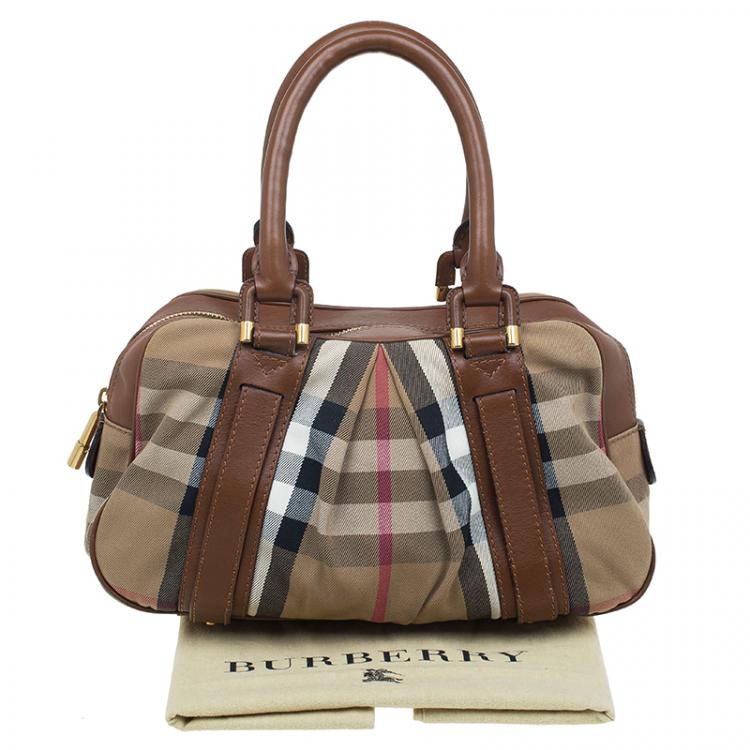 Pre Owned Burberry Brown Nova Check Canvas and Leather Ashbury Knight Satchel