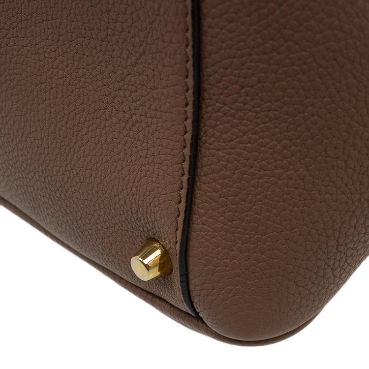 Pre Owned Burberry Brown Grained Leather Small Bow Detail Satchel
